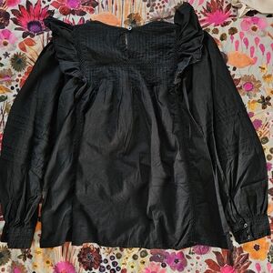 Madewell Black Long-Sleeve Ruffled Peasant Top